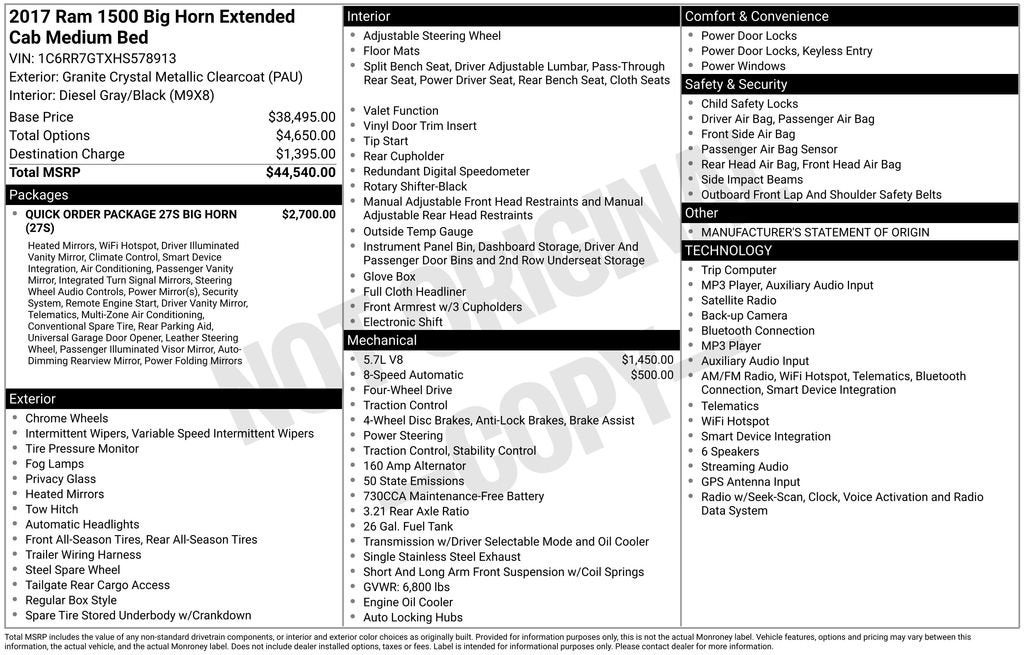 2017 RAM 1500 Big Horn Quad Cab 4x4 6'4" Box