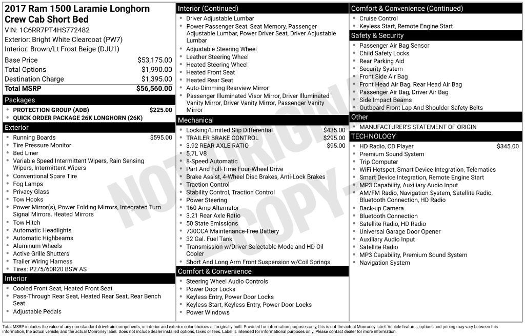 2017 RAM 1500 Longhorn Crew Cab 4x4 5'7" Box
