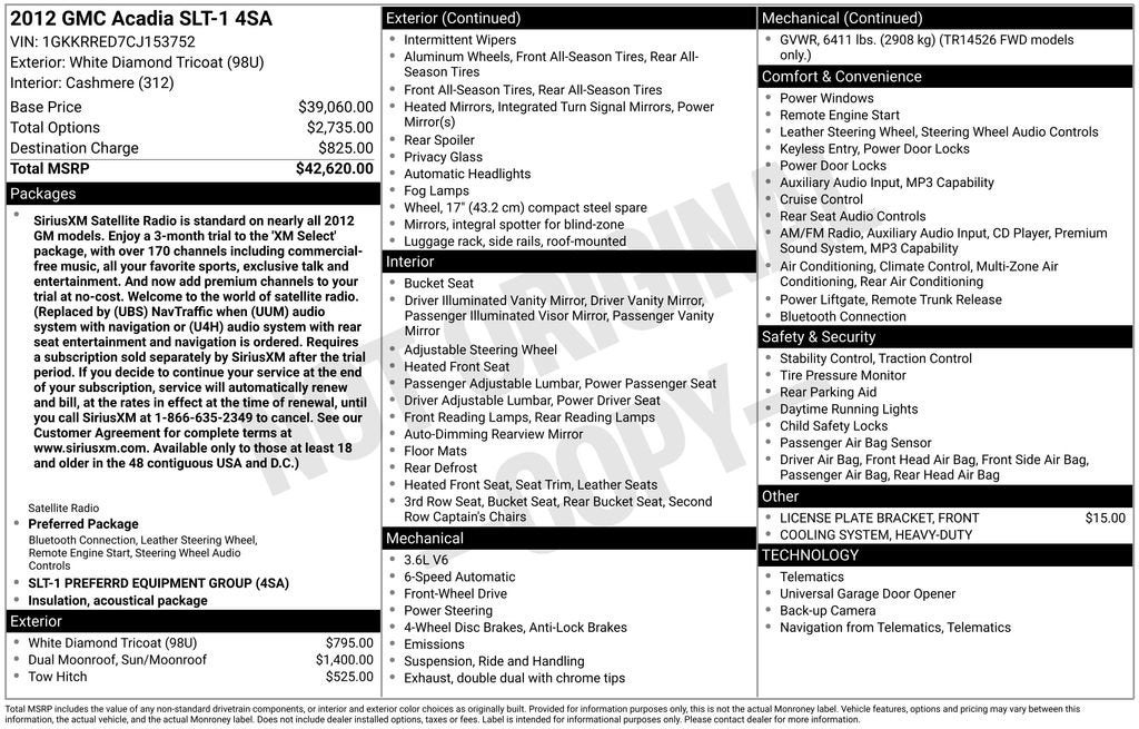 2012 GMC Acadia SLT1