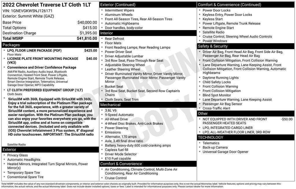 2022 Chevrolet Traverse LT Cloth