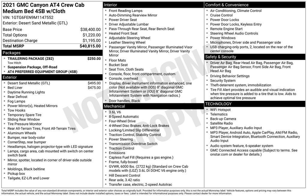 2021 GMC Canyon 4WD AT4 w/Cloth