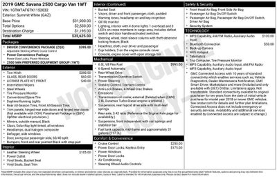 2019 GMC Savana Cargo 2500 Work Van
