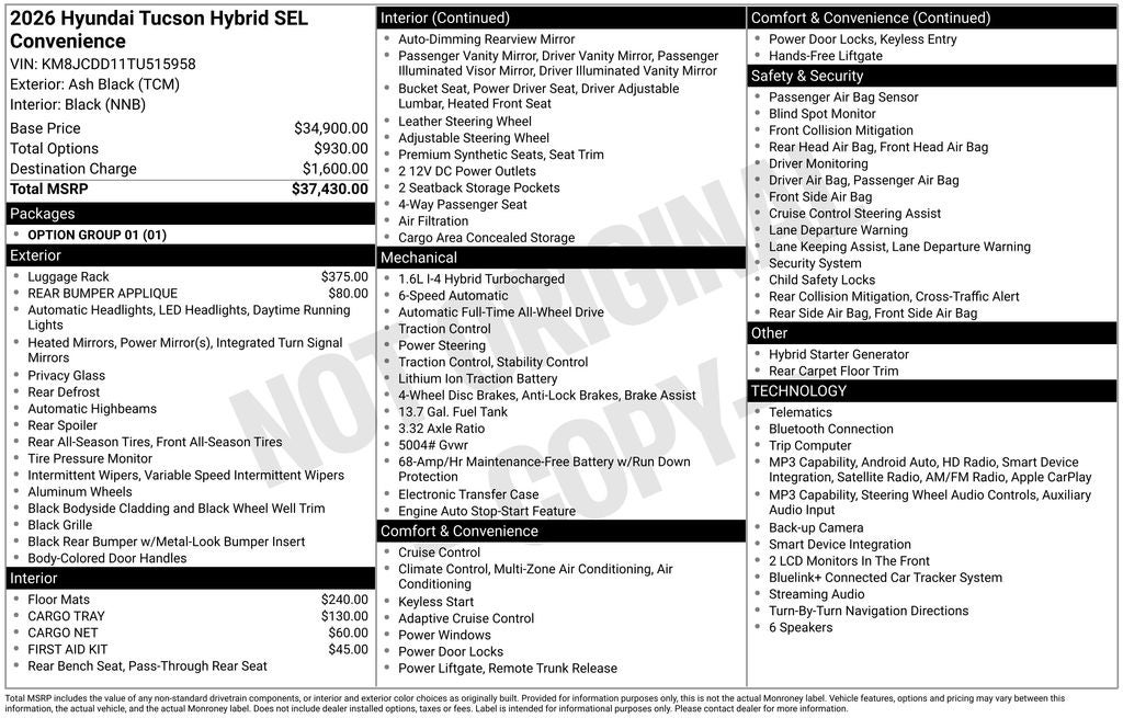 2026 Hyundai TUCSON HYBRID SEL Convenience