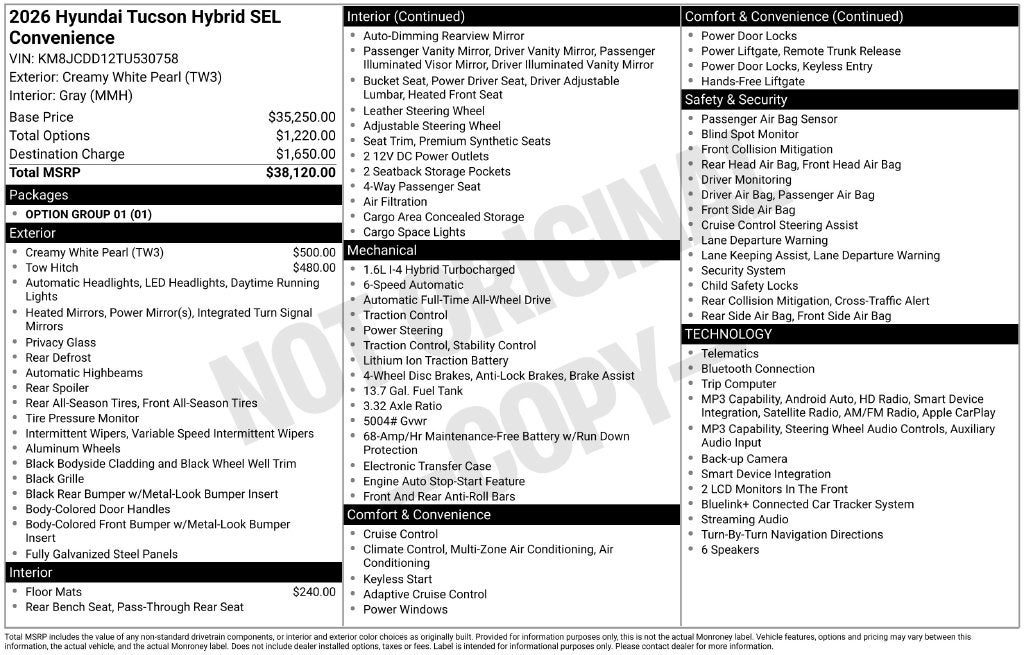 2026 Hyundai TUCSON HYBRID SEL Convenience