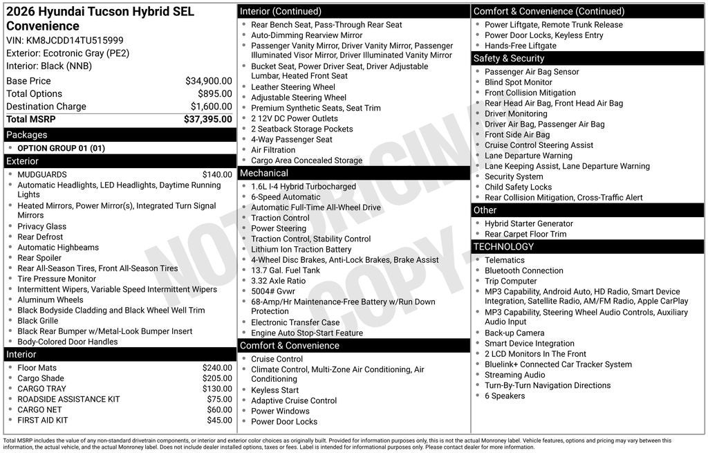 2026 Hyundai TUCSON HYBRID SEL Convenience