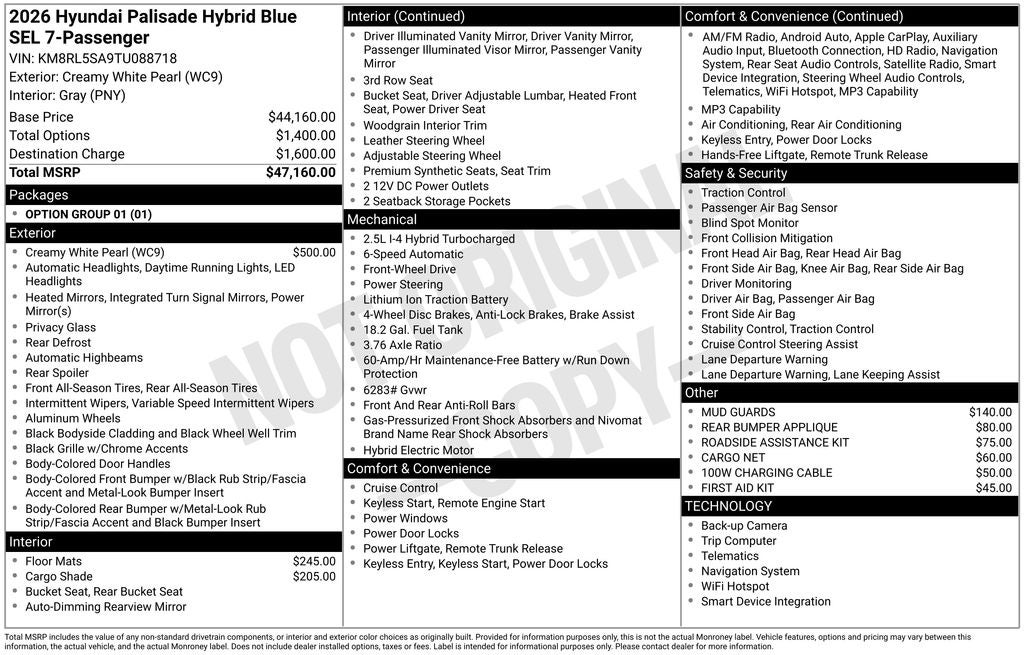 2026 Hyundai PALISADE HYBRID Blue SEL 7 Passenger