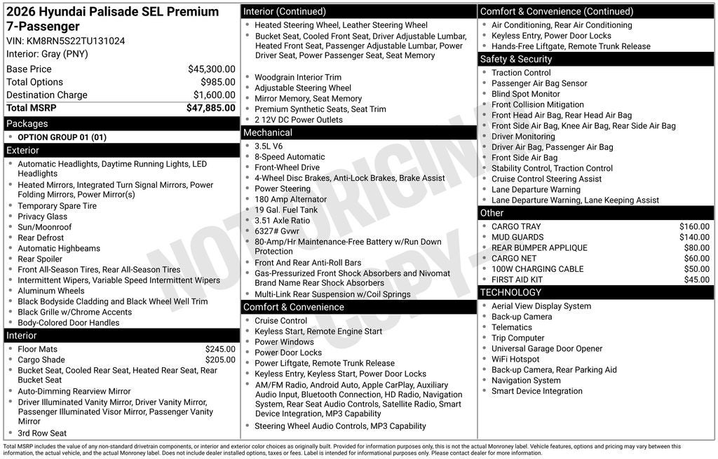2026 Hyundai PALISADE SEL Premium 7 Passenger