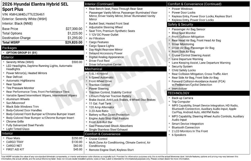2026 Hyundai ELANTRA HYBRID SEL Sport