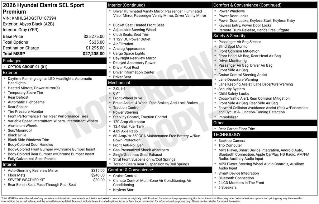 2026 Hyundai ELANTRA SEL Sport