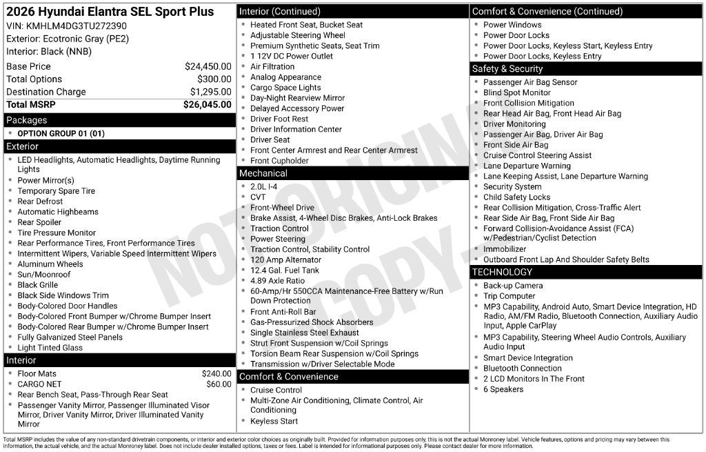 2026 Hyundai ELANTRA SEL Sport Plus