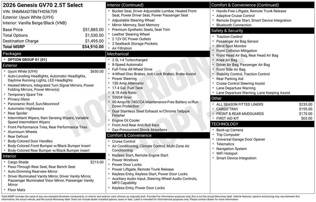 2026 Genesis GV70 2.5T Select