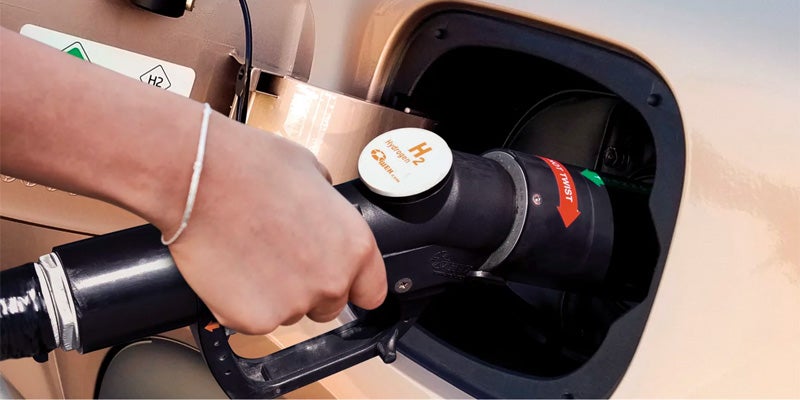 Close-up of Hyundai Nexo being hydrogen-fueled