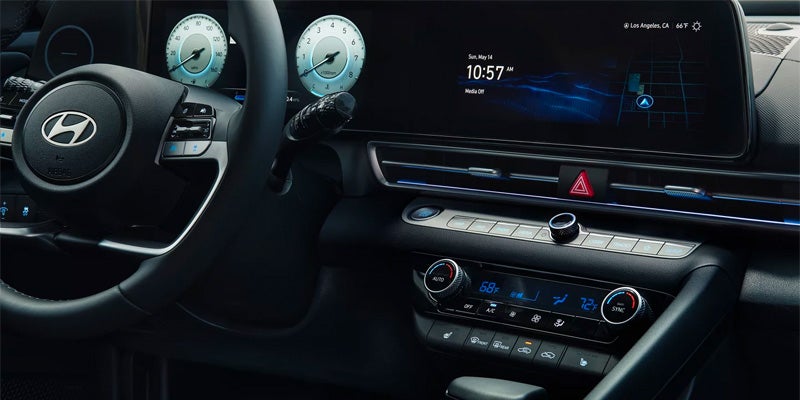 Hyundai Elantra steering wheel and dashboard view