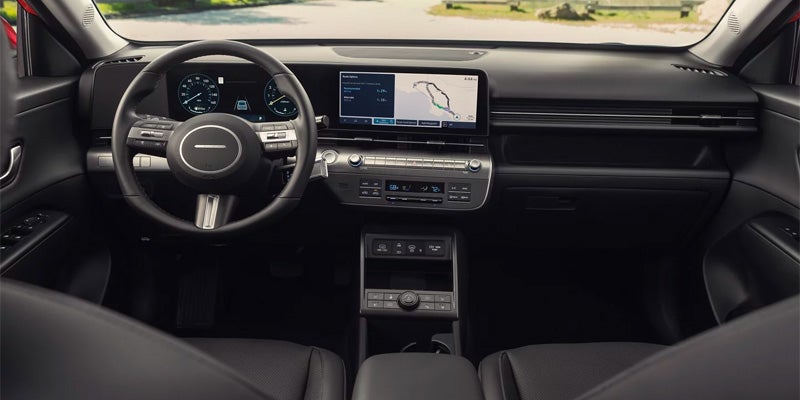 Hyundai Kona steering wheel and dashboard view