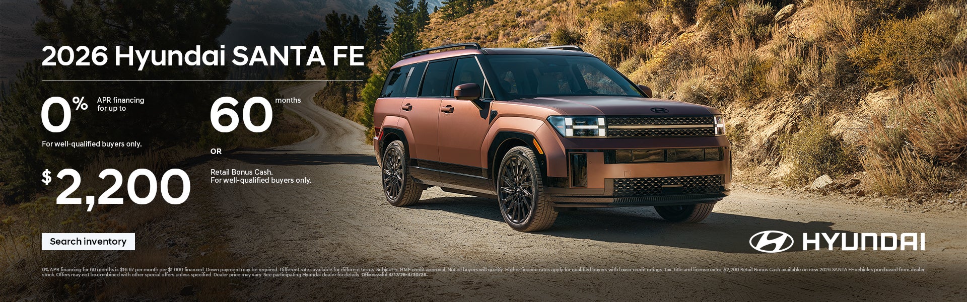 2026 Hyundai Santa Fe APR or Bonus Cash Offer