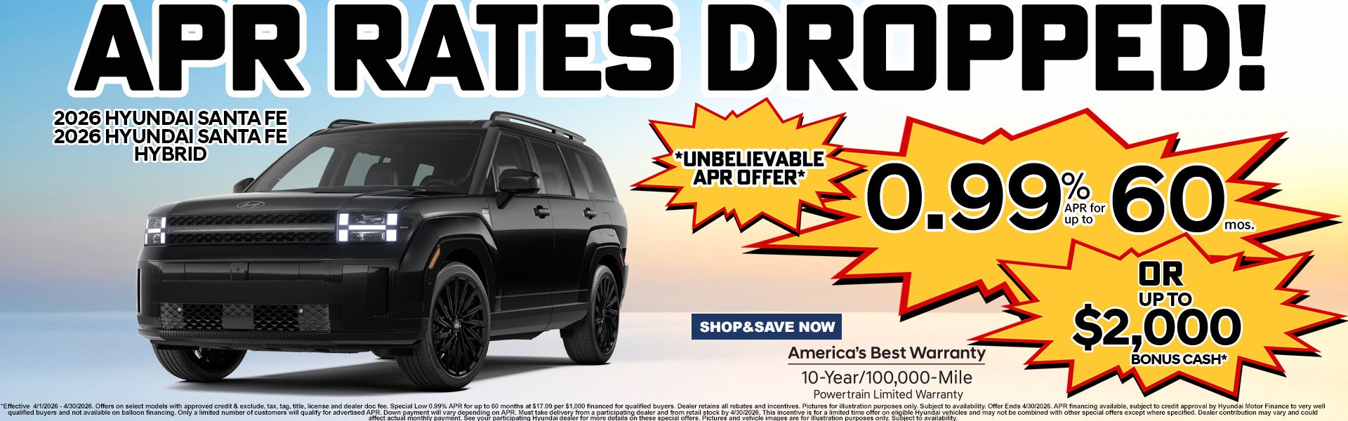 0% APR 60mos Santa Fe APR