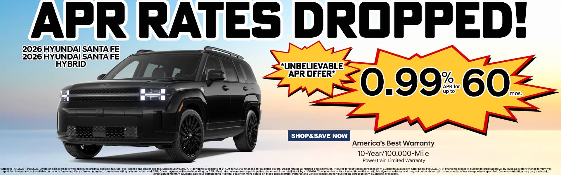 0% APR 60mos Santa Fe APR