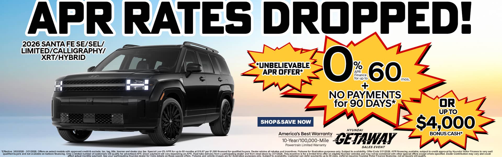 0% APR 60mos Santa Fe APR