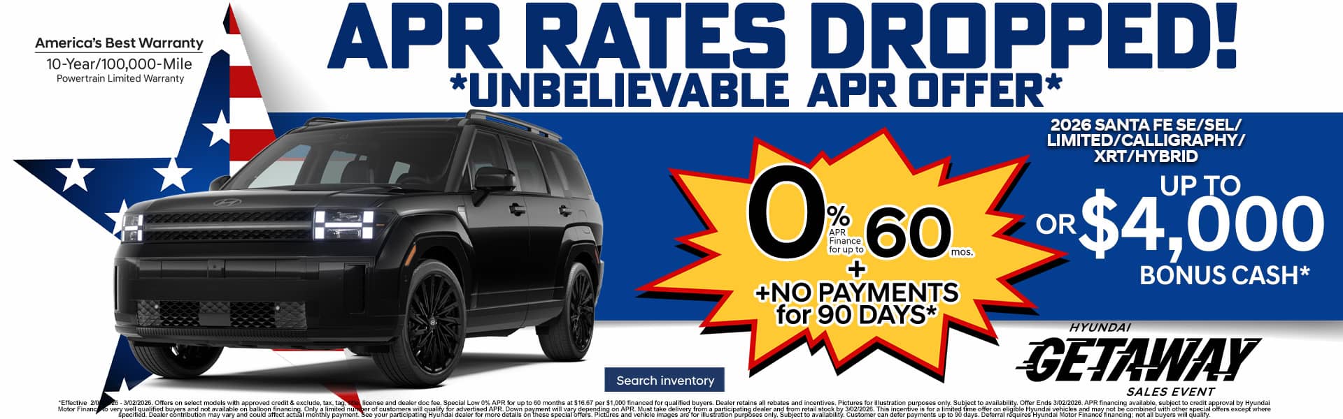 0% APR 60mos Santa Fe APR